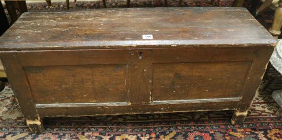 An 18th century pine boarded coffer, W.120cm